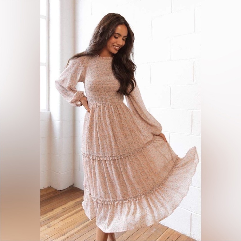 Petal & Pup Vanessa Dress Blush Pink Ruffled Tiered Long Sleeve Dress